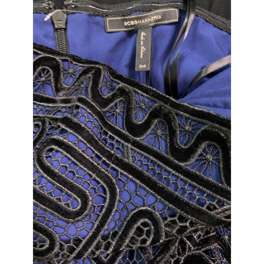 BCBGMAXAZRIA Velvet Embroidered Tulle Midi Dress Strapless Navy Black Women’s 4 - Picture 6 of 9